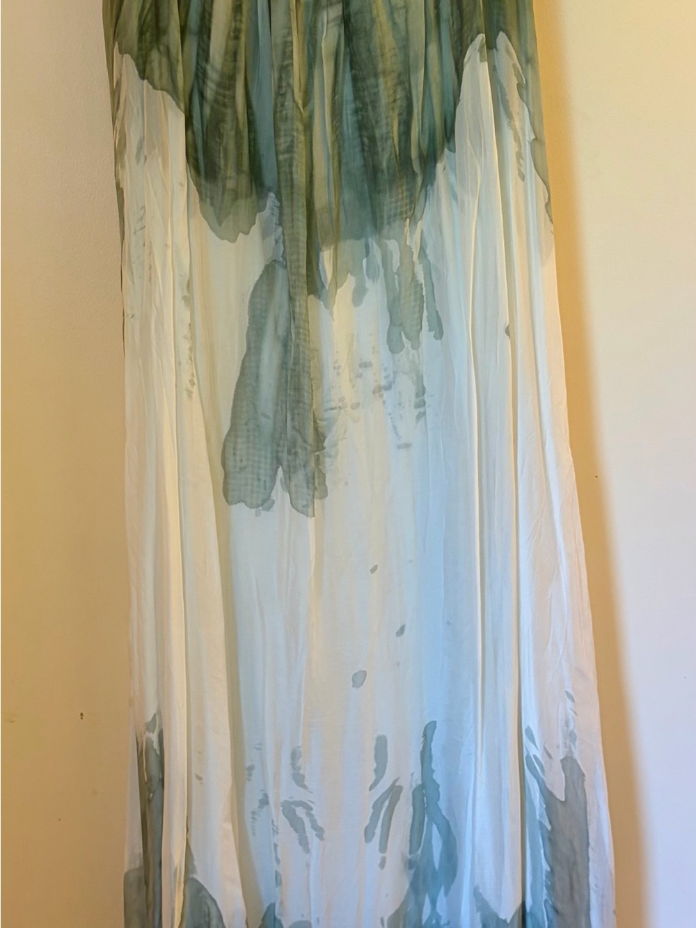 Bohemian watered silk Maxi Dress in White and Green